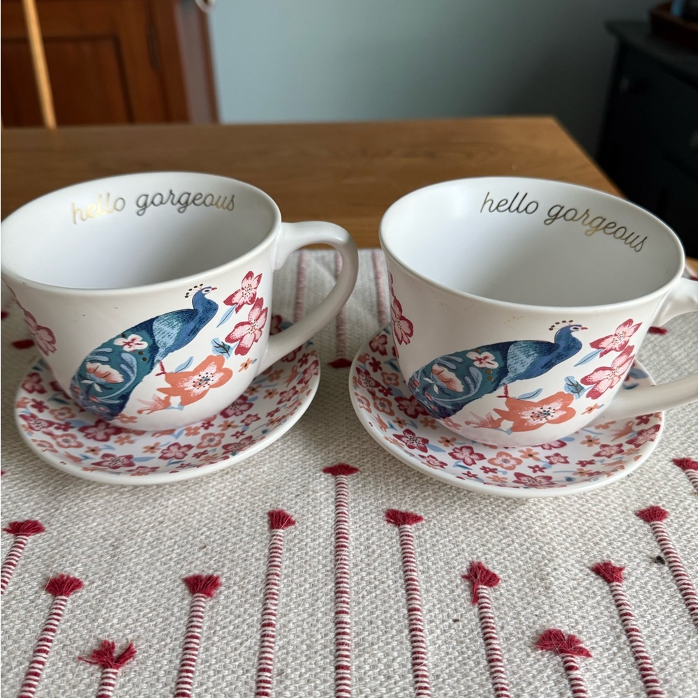 Opalhouse Hello Gorgeous Peacock Tea Cup and Saucer Sets - 2 sets